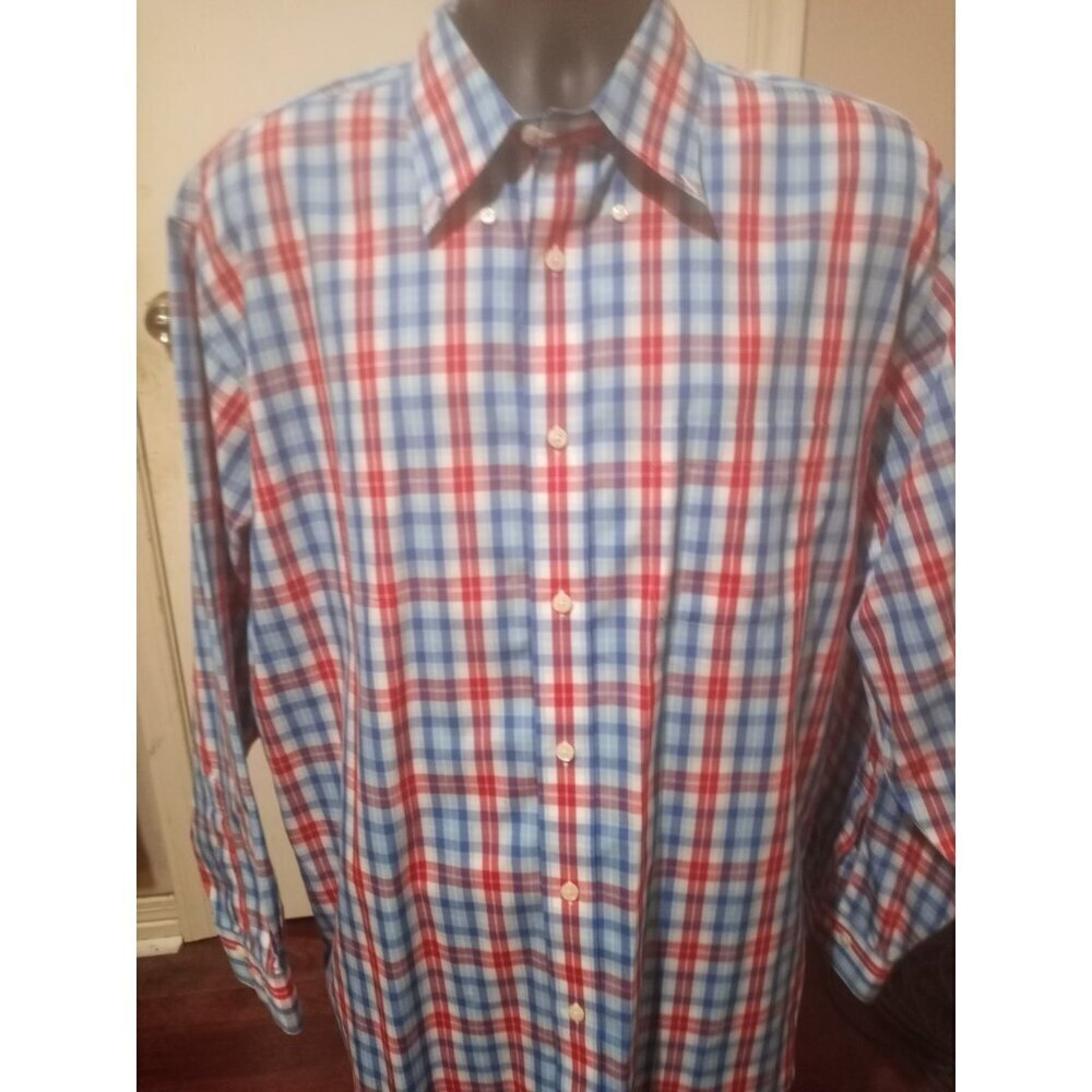 Brooks Brothers 346 Shirt Mens XL Red White Blue Plaid Long Sleeve Original Polo